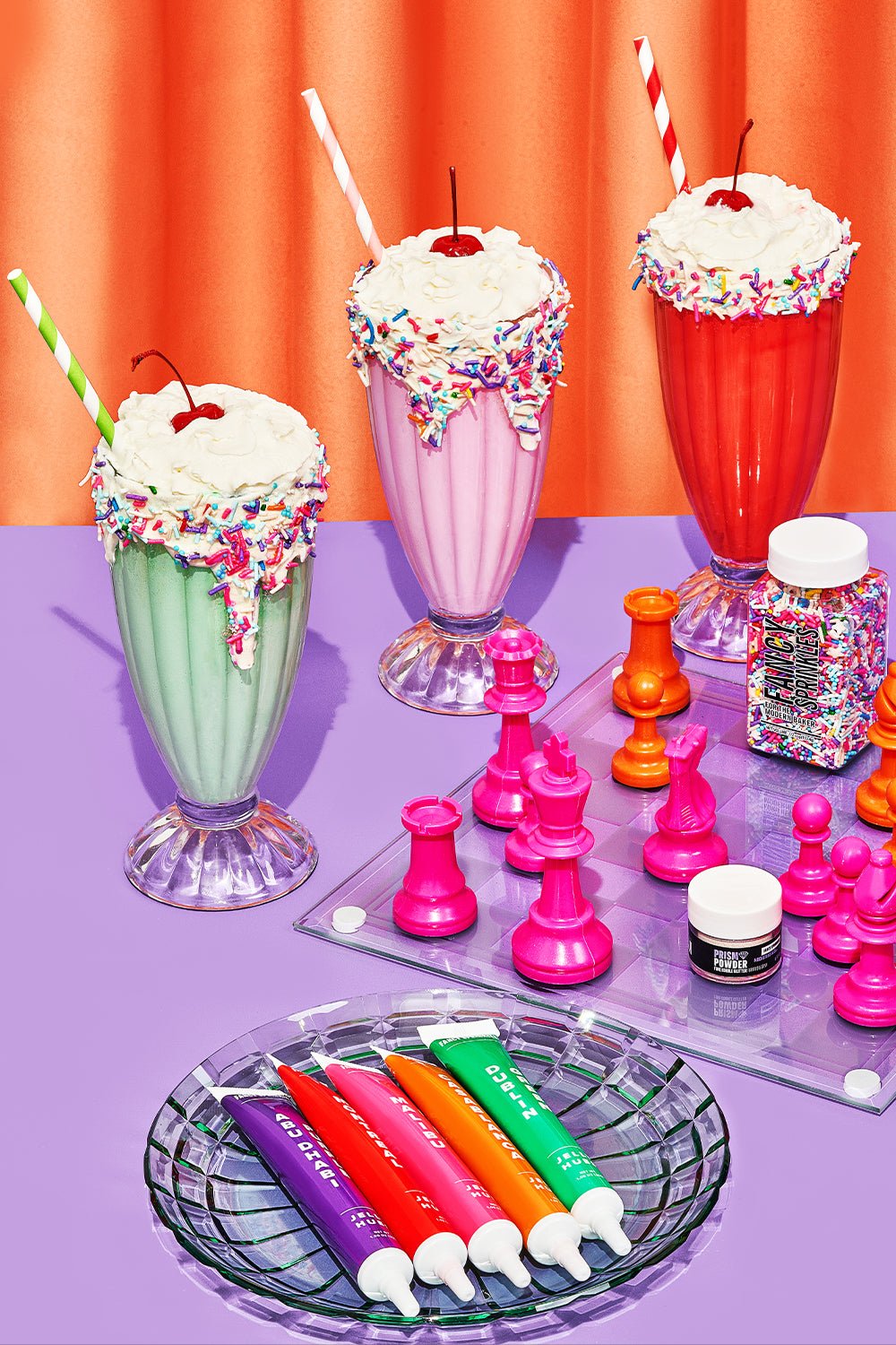 DIY make your own milkshake kit with mini milk bottle, marshmallows,  flavoured milk powders, candy, spoons etc